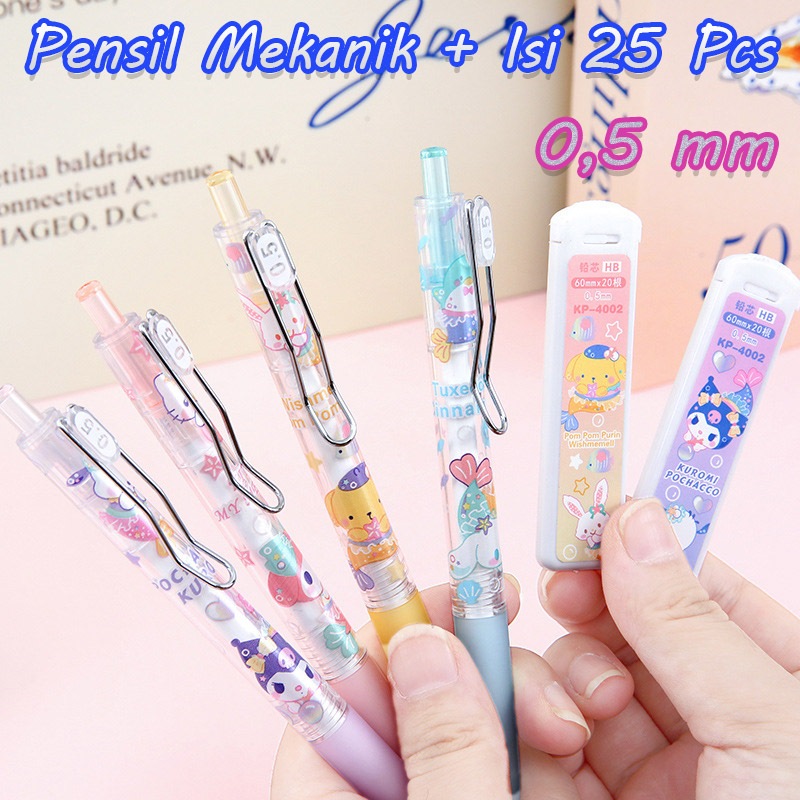 

Pensil Mekanik HB + Refill Isi 25 Pcs Pena Pencil Alat Tulis Sekolah SD SMP SMA Pencil HB Mekanik