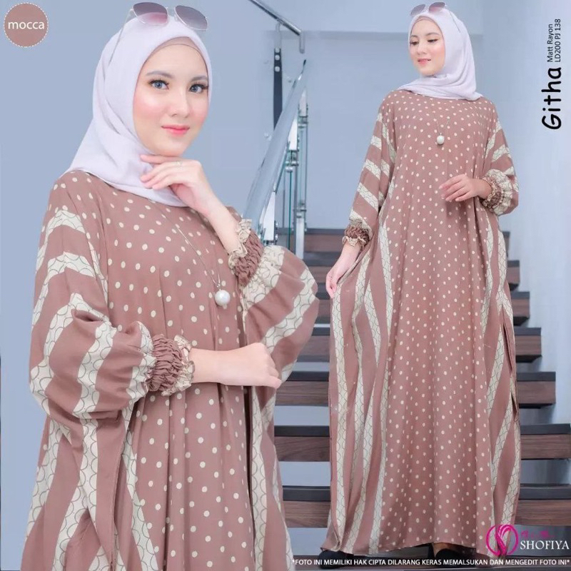 Kaftan Wanita - Daunda Kaftan Size Jumbo XXXXL Motif Daun Lengan Panjang Busui Resleting by Nadira_Fashion / Gamis Rayon Jumbo Kaftan Terbaru-Almina moca