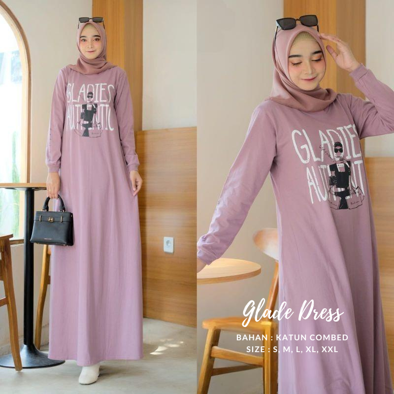 Dress Wanita Fashion Muslim Kekinian Glade Dress BO Size S M L XL XXL 3XL Lingkar Dada 90-130 cm Bah