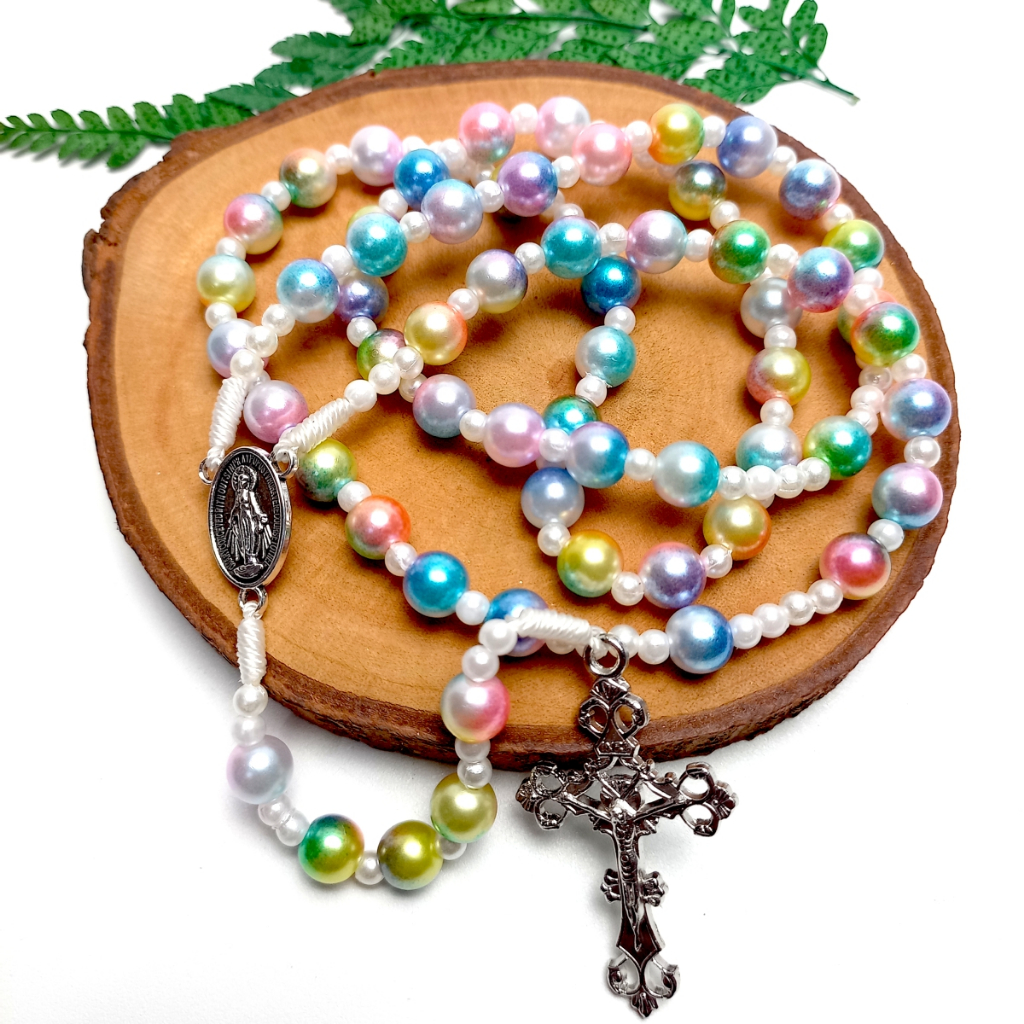 Rosario Eksklusif Mutiara Warna Gradasi / Kalung Rosario Katolik Asli/Souvenir Rosario