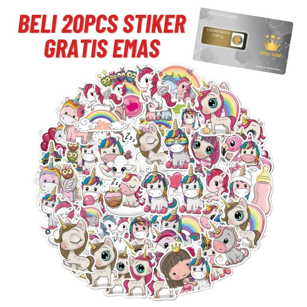

50 PCS - Pinky Unicorn Stiker Anti Air / Stiker Koper / Stiker Anak