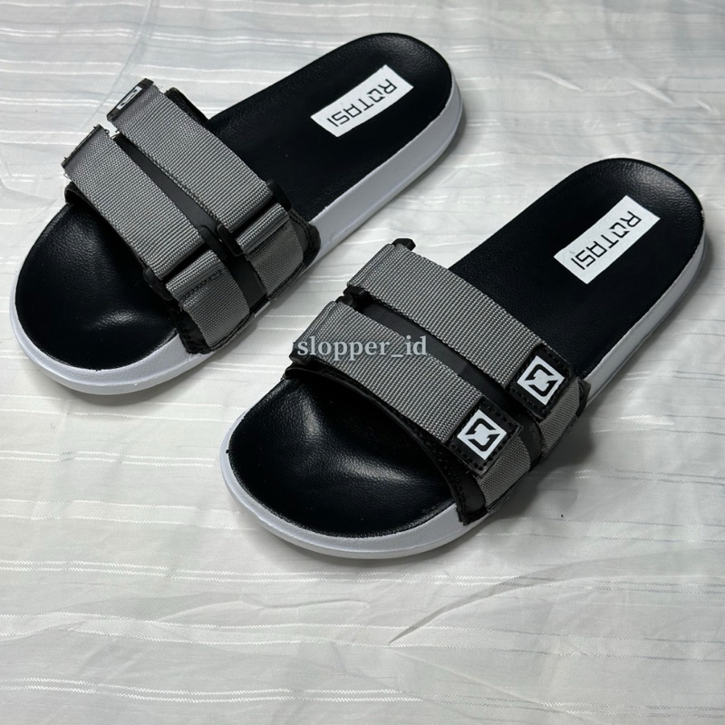 Sandal slop pria Velcro Perekat Sendal slide pria Perekat sendal slip on hitam putih sendal pria cas
