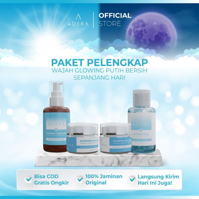 Paket Adera Cream, Facial Wash, Toner, Wajah Glowing Putih Bersih Bebas Jerawat Kusam Flek Bintik Hi