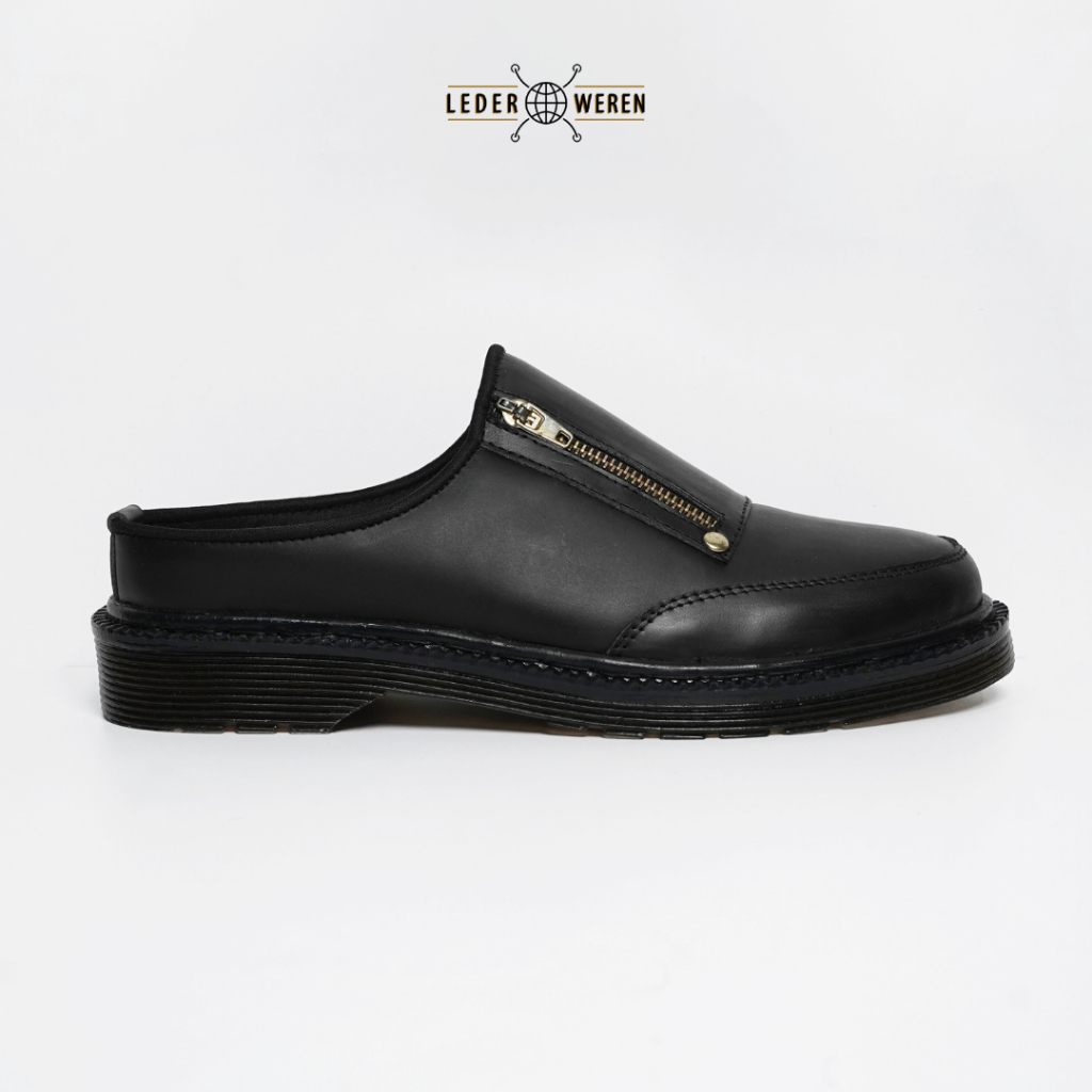 	 Lederweren - Leder Bustong 4 Black - Sepatu Slip On Kulit Mule Pria	