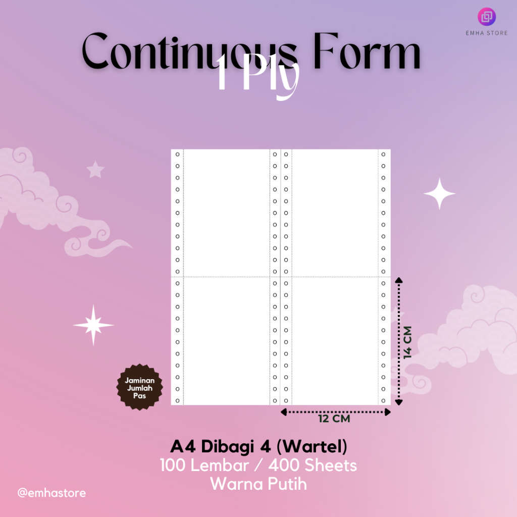 Kertas Continuous Form Struk PPOB PLN A4 Dibagi 4 Wartel 1 Ply 100 Lembar