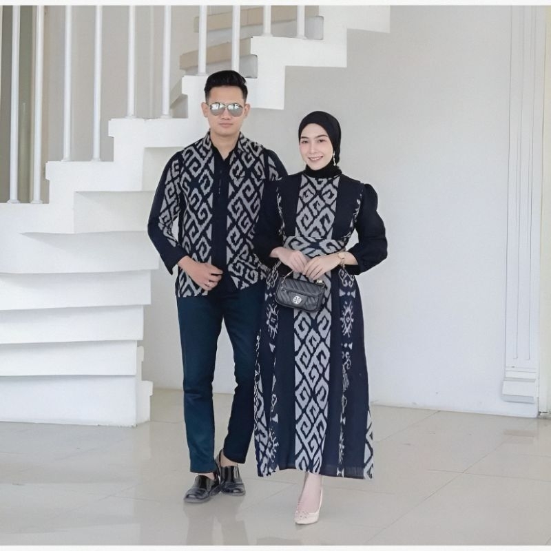 BAJU COUPLE BATIK TENUN PASANGAN MODERN - GAMIS SERAGAM KONDANGAN / KONDANGAN PRIA DAN WANITA