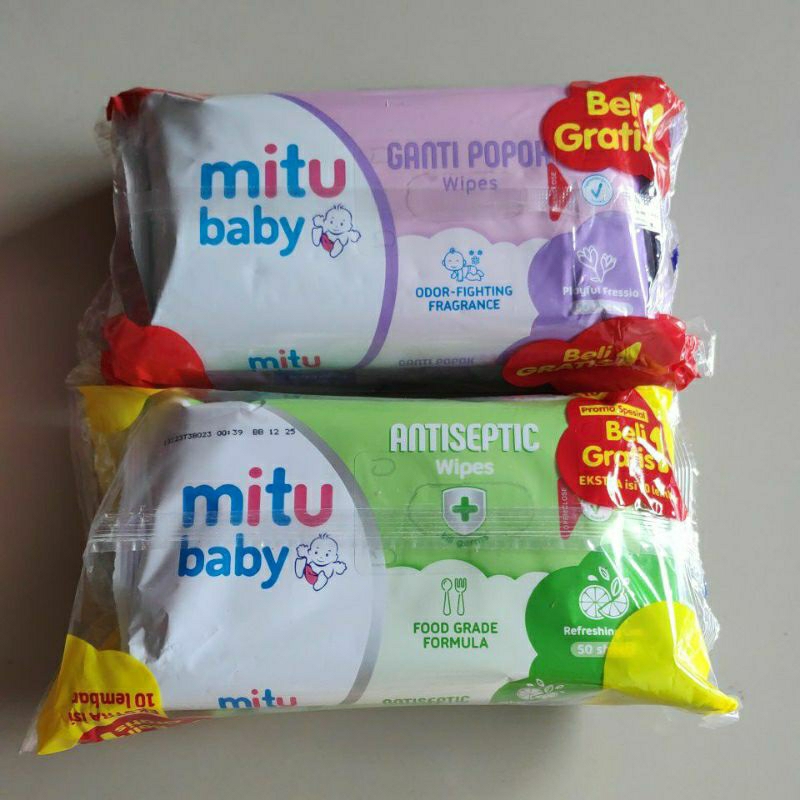 Mitu Tisu Basah Bayi 50+50 sheet mitu Antiseptik Food Grade Formula Tissue Ganti Popok wipes 100's