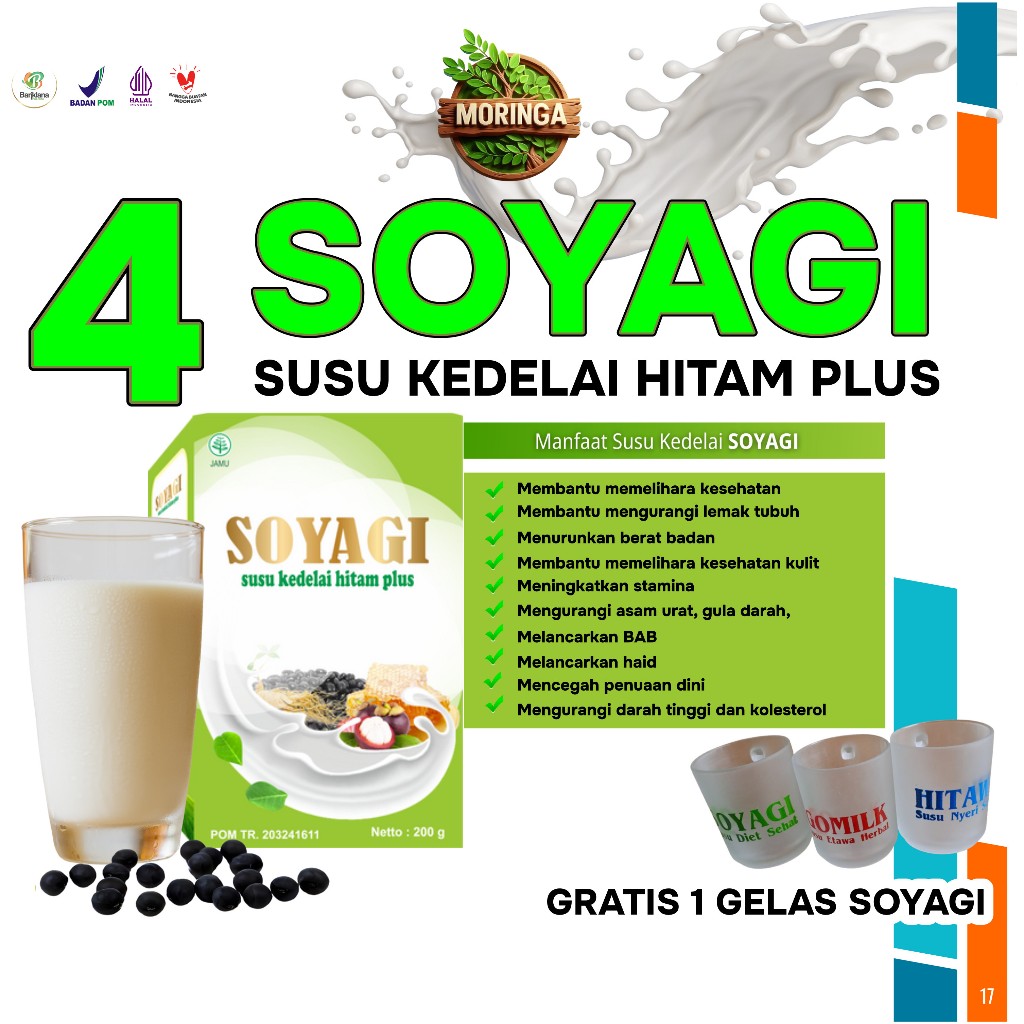 

Paket Gratis Gelas Soyagi 4 box susu Soyagi Susu Kedelai Hitam plus herbal Diet sehat anti lapar
