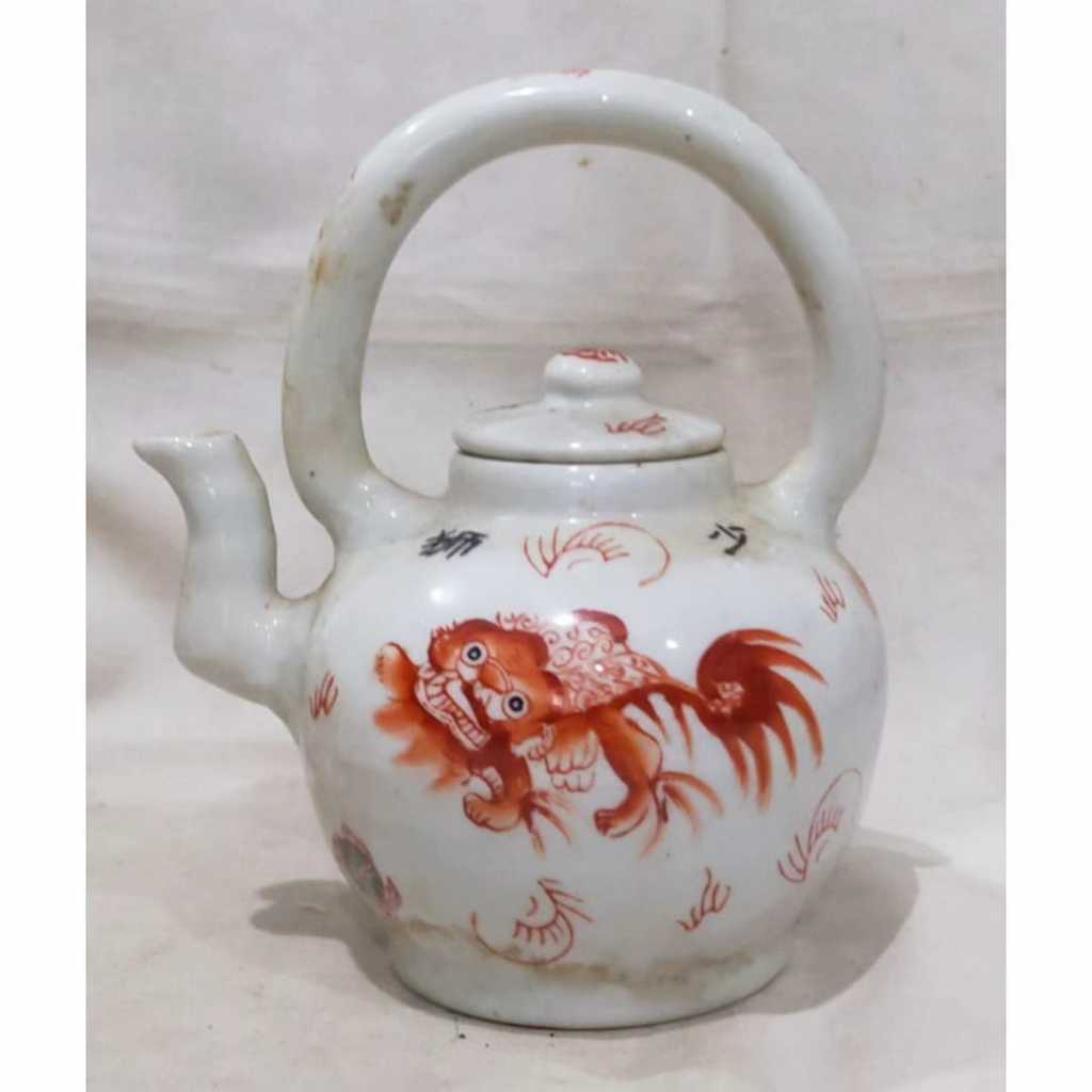 teko teh keramik singa kilin merah cina antik