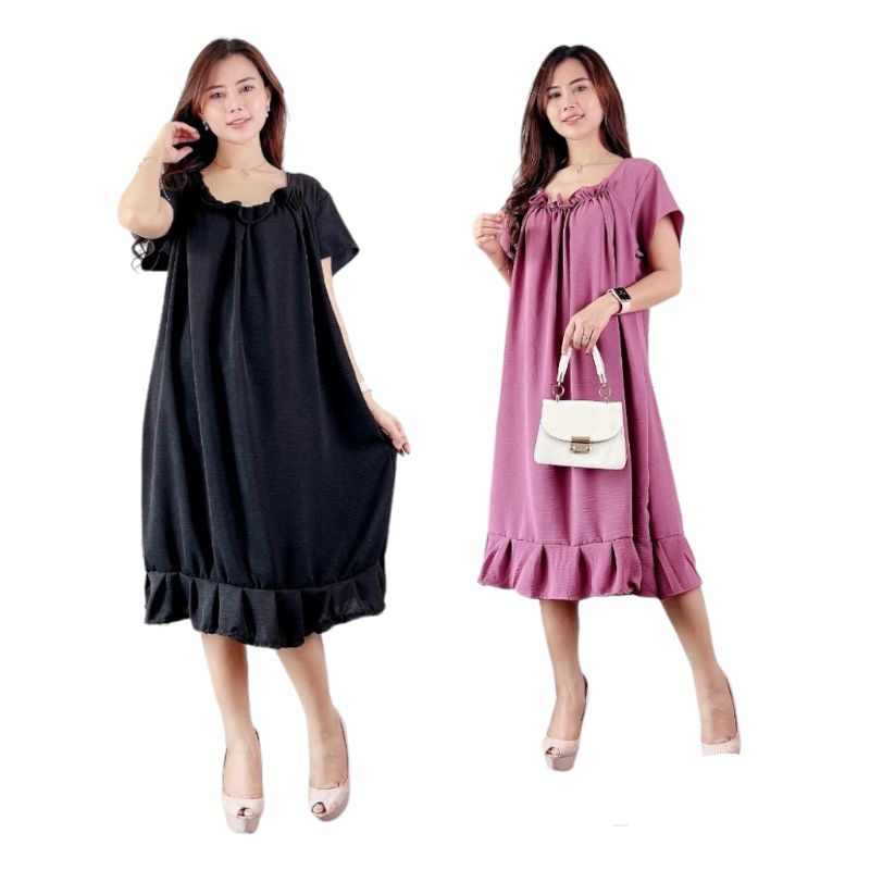 Samaenre_Store - Dress Fuji Premium airflow crincle Daster Dress fuji JUMBO XL fashion wanita modern