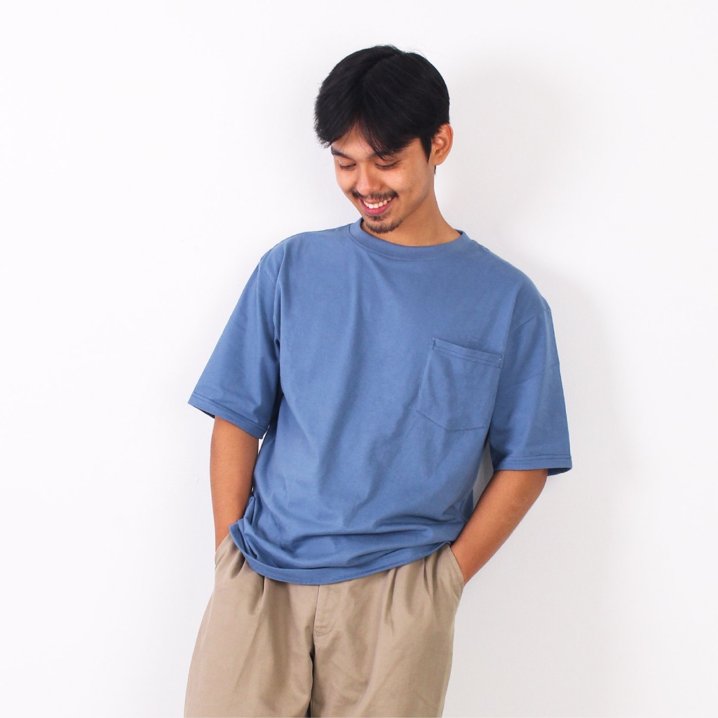 ODO Oversize Pocket T-shirt Denim Blue (Kaos Oversize Polos Premium Cotton Combed 20s)