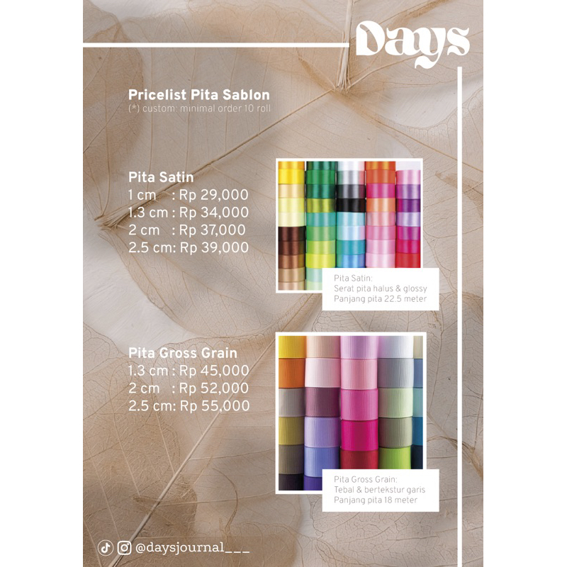 

[Days] Pita Sablon/ Custom Sablon/ Pita Hampers/ Pita Florist/ Pita Satin/ Pita Gross Grain