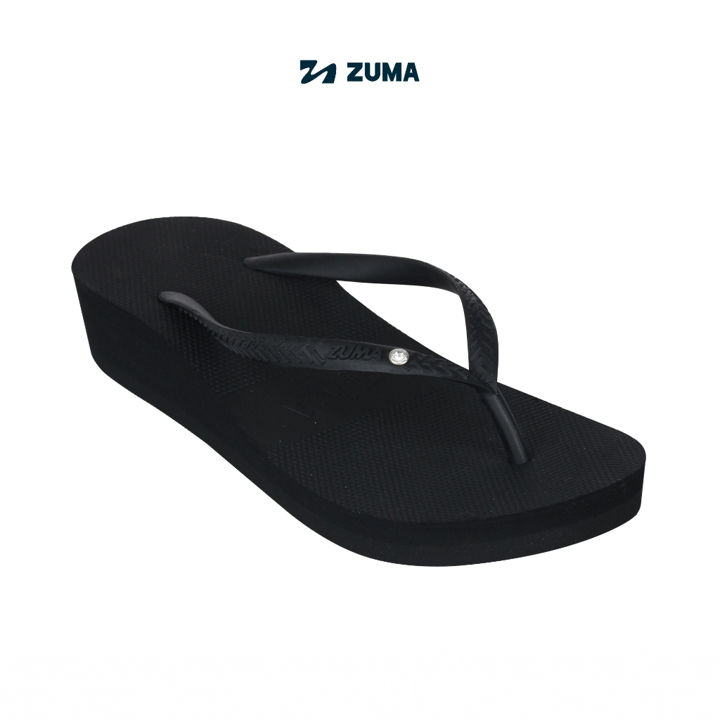 Zuma Women Tiffany 2 Black, Sandal Jepit Wanita Wedges Karet Polos, Hitam