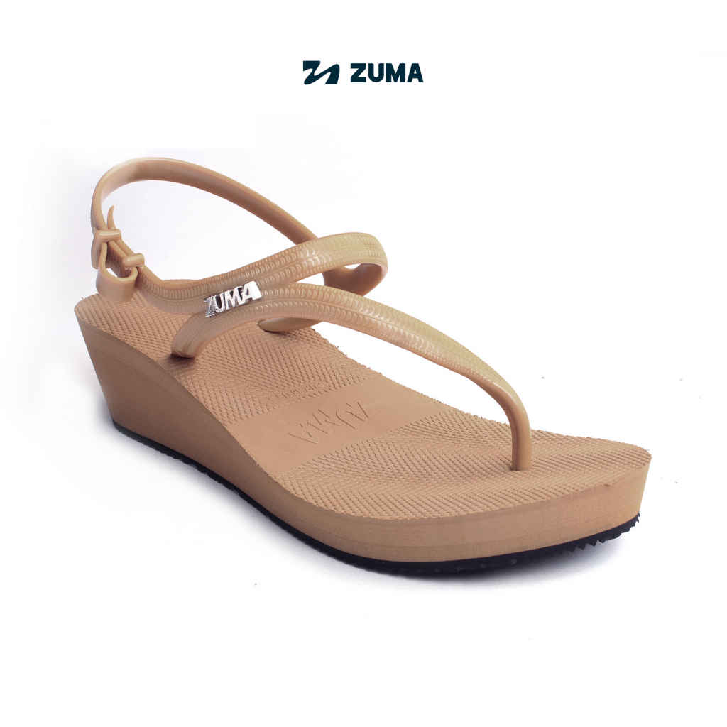 Zuma Women Freya 3 Brownie, Sandal Jepit Wanita Wedges Karet Polos, Cokelat