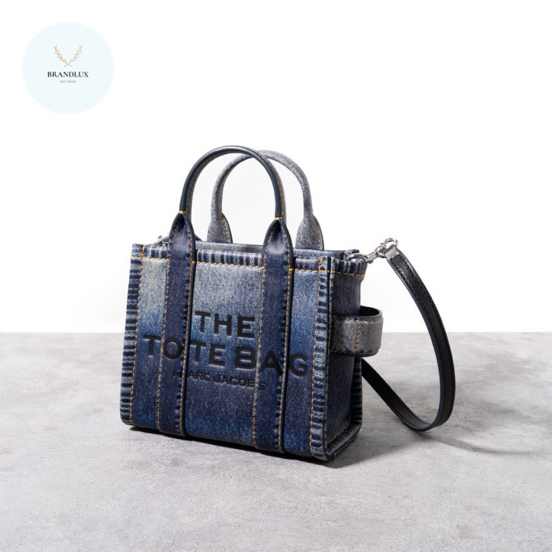 MARC JACOBS Mini traveler tote bag denim printed leather