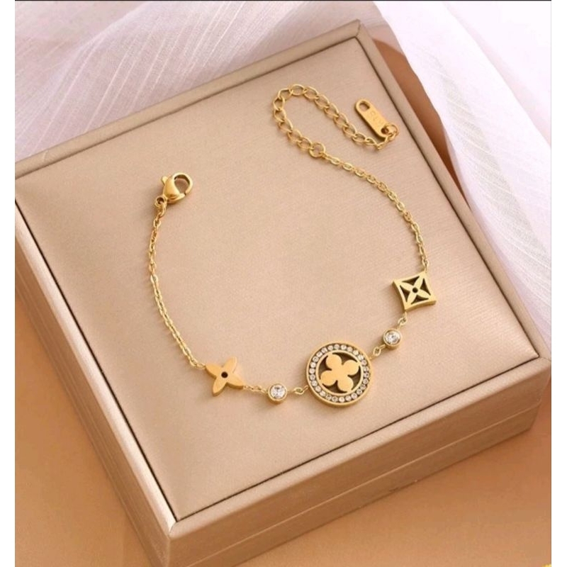 set 2 pcs kalung & gelang titanium anti karat lapis emas 18k