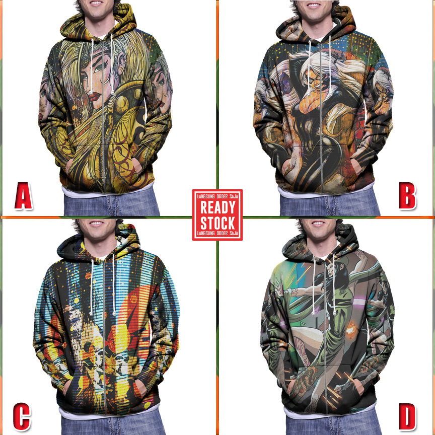 Jaket Fullprint Hoodie Black Lotus Marvel Hoodie Ritsleting Bahan Polyester Jersey [New Zipper Hoodi