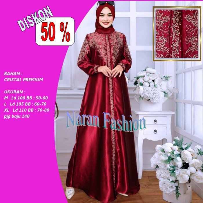 GK1 Gamis Kristal Original Bordir /Gamis Wanita Muslimah /Gamis Bordir /Semi Sutra /Gamis Bordir Cri