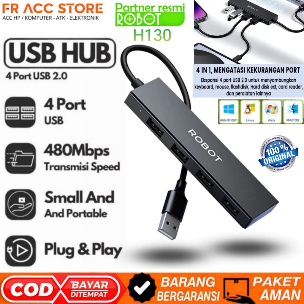 USB HUB 4 Port ROBOT H130 USB HUB Portable Multi Function H130 25CM