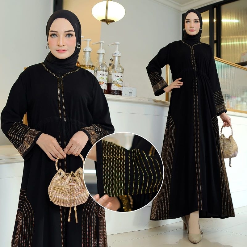 BANAT ABAYA EXCLUSIVE GAMIS ARAB SAUDI HITAM BORDIR TURKI UMROH TURKEY ABAYA ASYIFA GOLD BUSUI