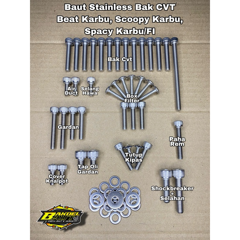 Baut Cvt BEAT KARBU SCOOPY KARBU SPACY KARBU FULLSET Baut L Stainless Anti Karat 100% Stainless Stee