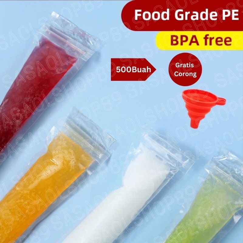500buah Plastik Es Lilin GRATIS 1 CORONG Plastik Es Mambo Plastik Es Bonbon