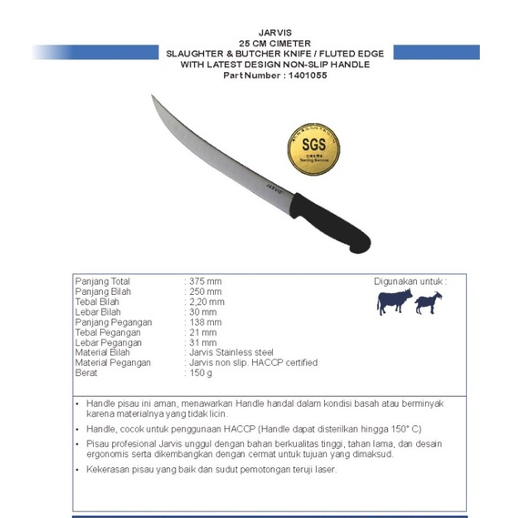 1401055 JARVIS 25 CM CIMETER SLAUGTHER KNIFE WITH LATEST DESIGN NON-SLIP HANDLE
