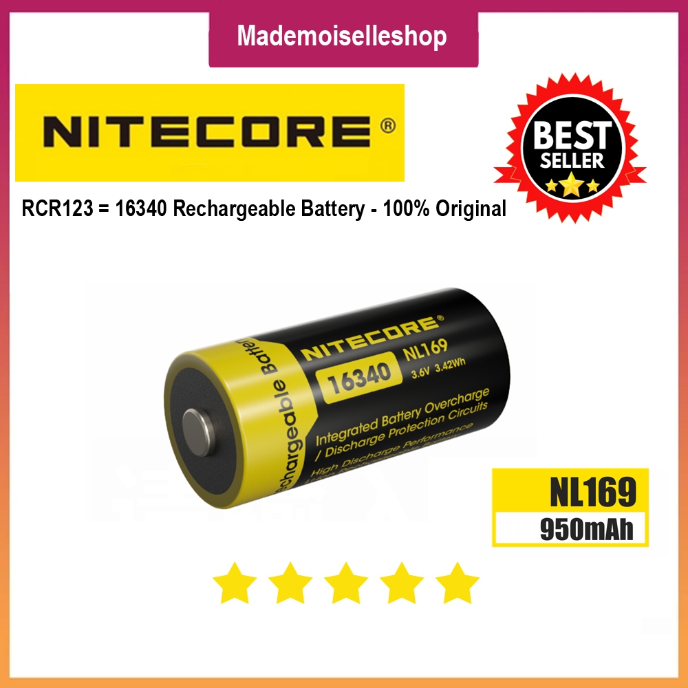 NITECORE Battery RCR123A  CR123A - 16340 - Rechargeable 950mAh - NL169