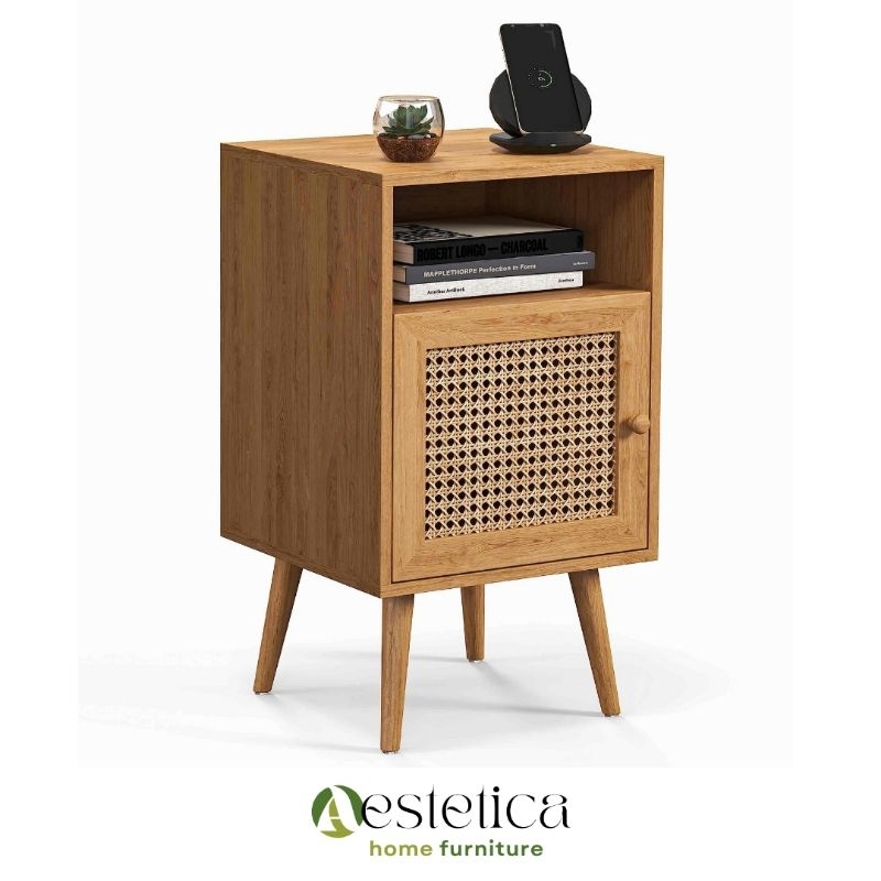 MEJA SISI ESTETIK KAYU / MEJA NAKAS KAYU ROTAN / MEJA SAMPING / MARIA SIDE TABLE By Aestetica Furnit