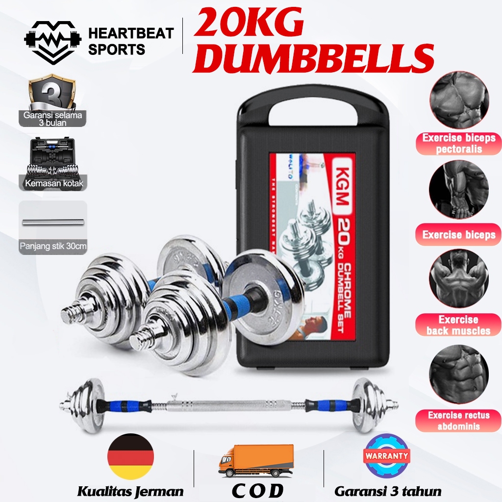 Heartbeat- Dumbbell fitnes rumahan, dumbbell 20kg, dumbbell besi, khusus fitnes