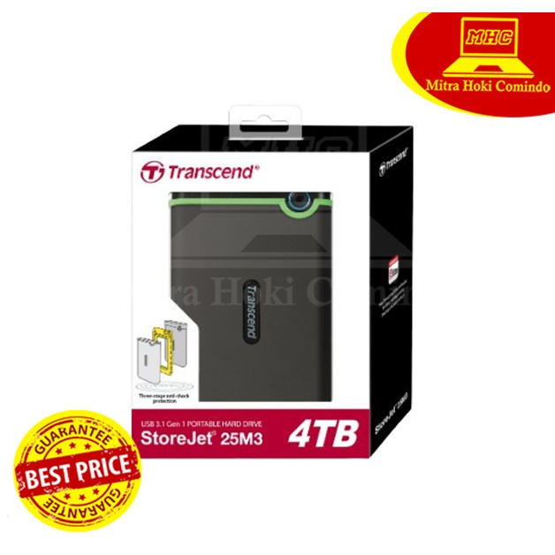 HARDDISK HDD EXTERNAL TRANSCEND 25M3 4TB ANTISHOCK ORIGINAL RESMI