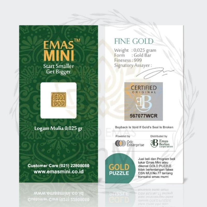 (HANYA HARI INI 40K) Emas Mini 0.025 Logam Mulia