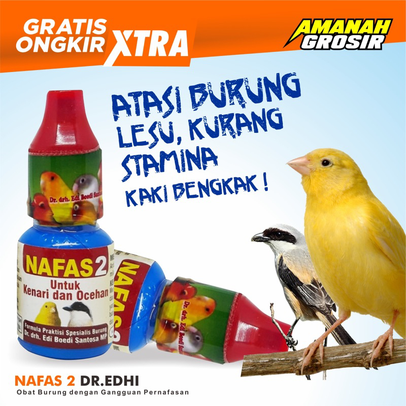 Nafas 2 Obat Burung Sakit Bengkak Pernafasan dr Edi Murai Batu, Lovebird, pleci, kacer ,kenari