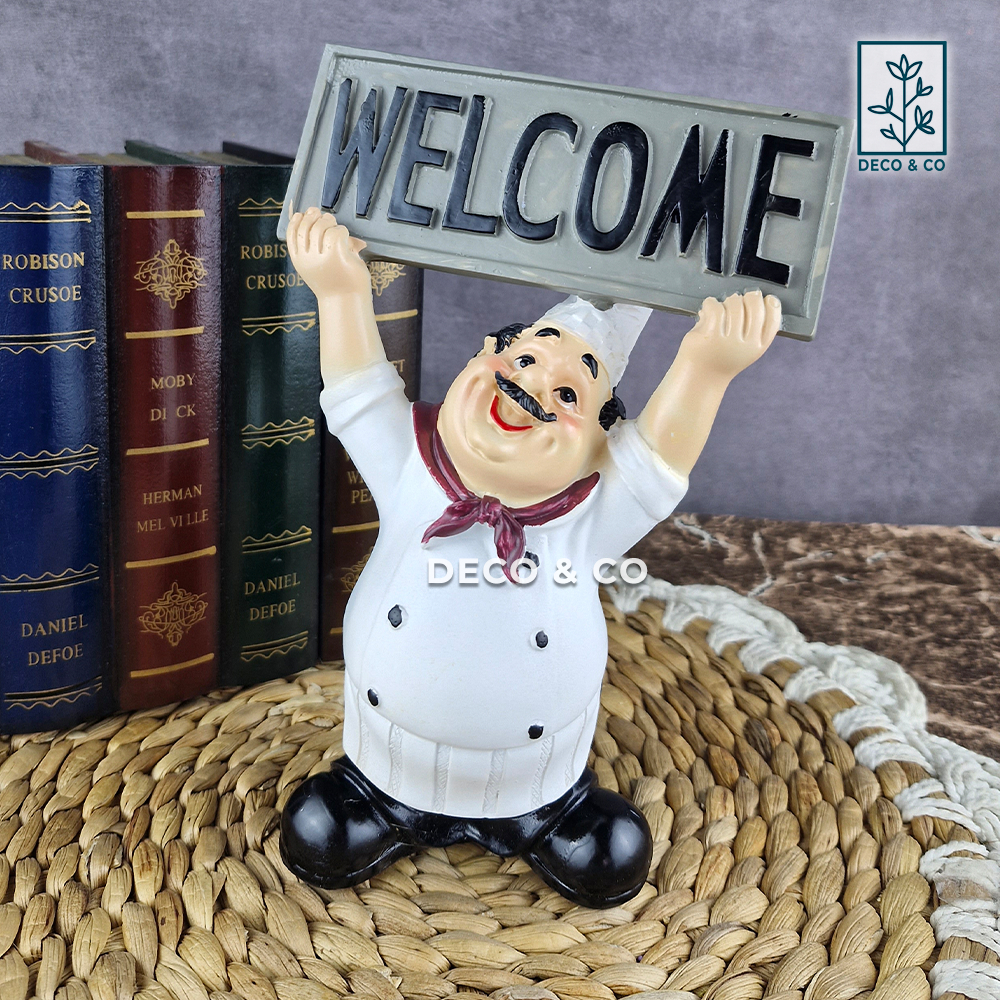 Patung Pajangan Koki Bumbu Welcome Chef Selamat Datang Restoran Cafe