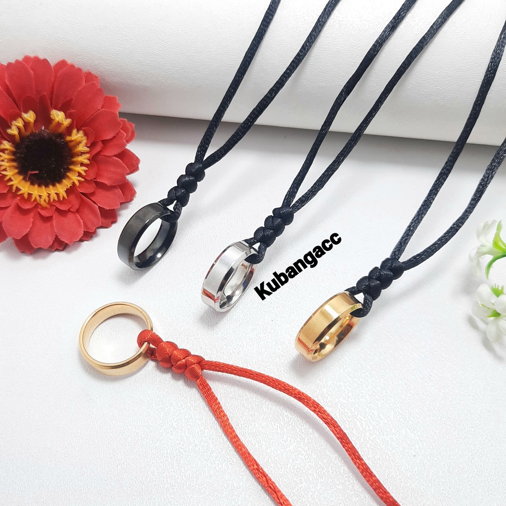 Kalung Tali Liontin Cincin Tintanium Kalung Pria Wanita Kalung Cincin Kalung Tali Satin