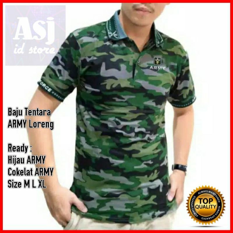 BAJU TENTARA ARMY LORENG - Kaos polo pria motif Army kerah lengan pendek