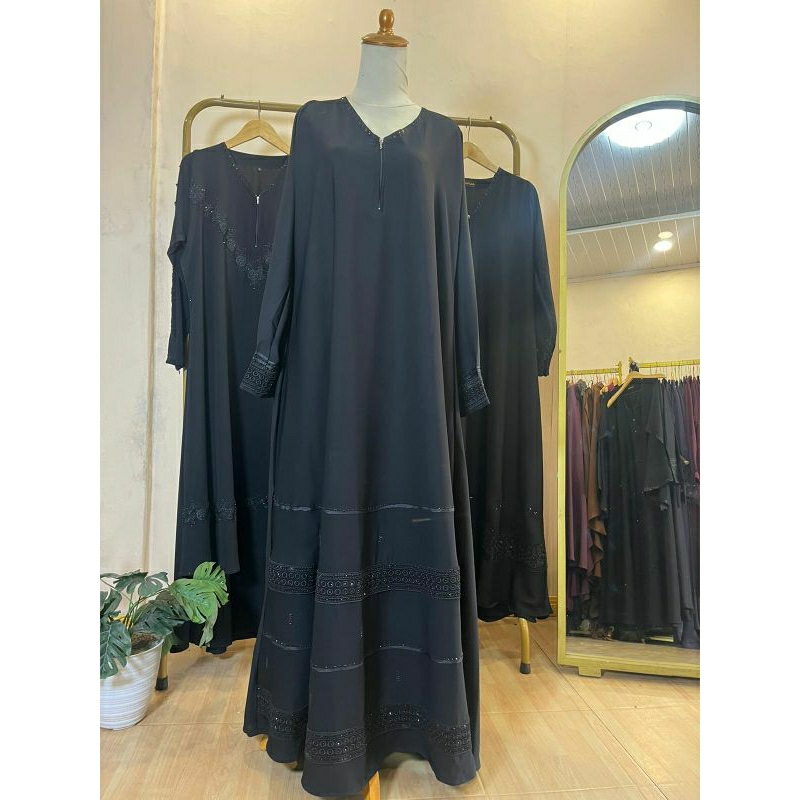 SUSYHIJAB_ NEW COMER ABAYA NAYLA GAMIS DRESS FLOWY SYARI HITAM BLACK MODESTY UMROH MASTUROH HAJI SAF
