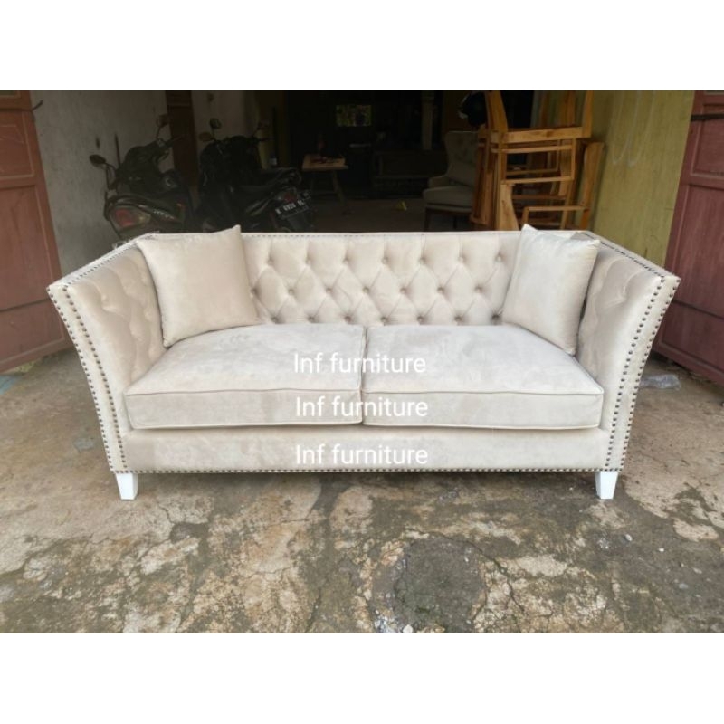 sofa minimalis bludru premium mewah 2 duduk bludru