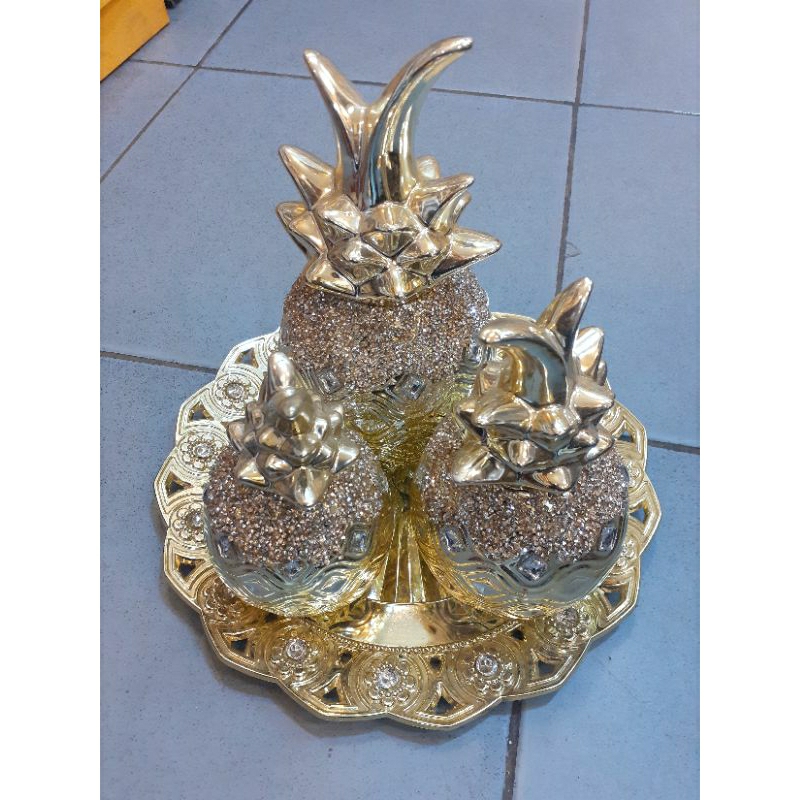 pajangan nanas gold mewah set 4 pc