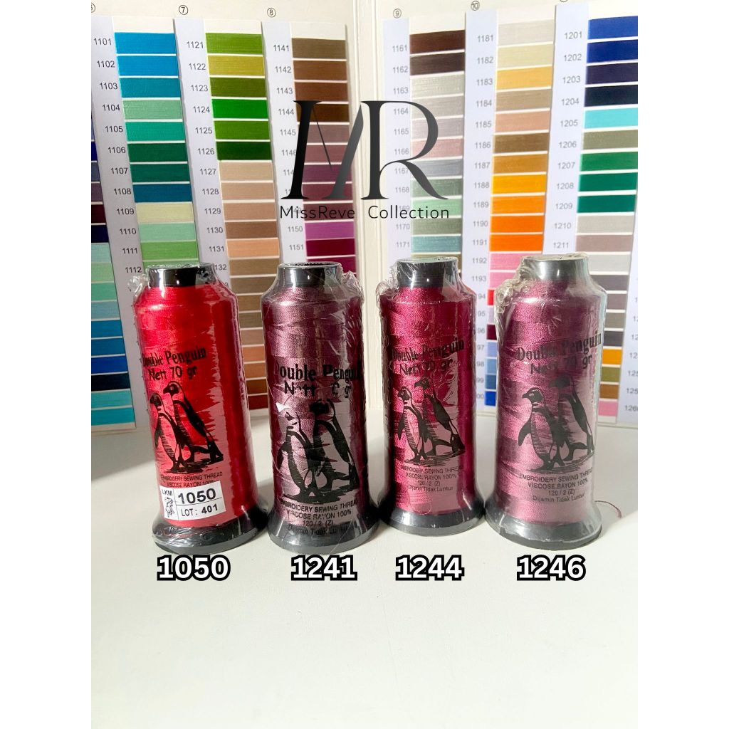 Benang Bordir Rayon Double Penguin Merah Maroon Burgundy 1050 1241 1244 1246