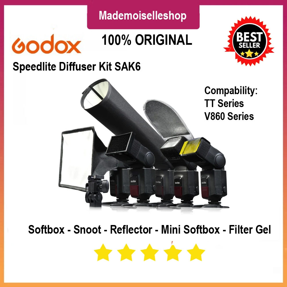 Godox SAK6 6 in 1 Speedlite Accessories Kit Softbox Honeycomb for Godox TT520 TT560 TT600 TT685 TT86