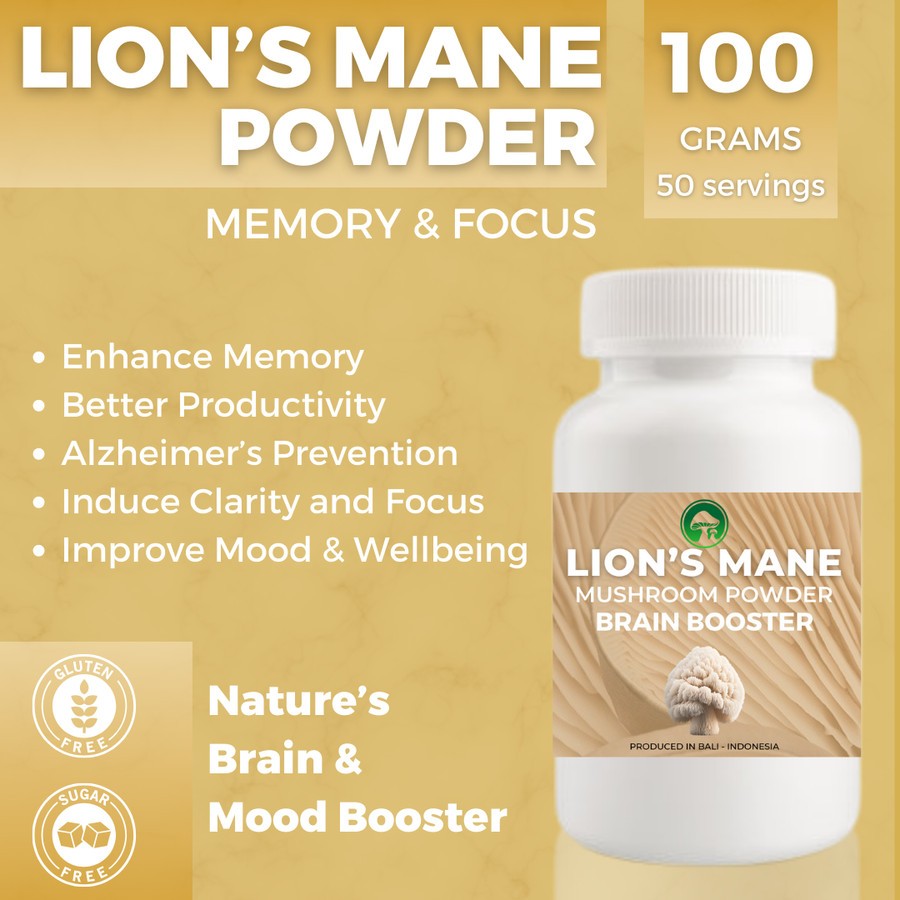 Lion's Mane Mushroom Powder (100 grams) Cognition Booster Brain Health - Extract Powder - Hericium E
