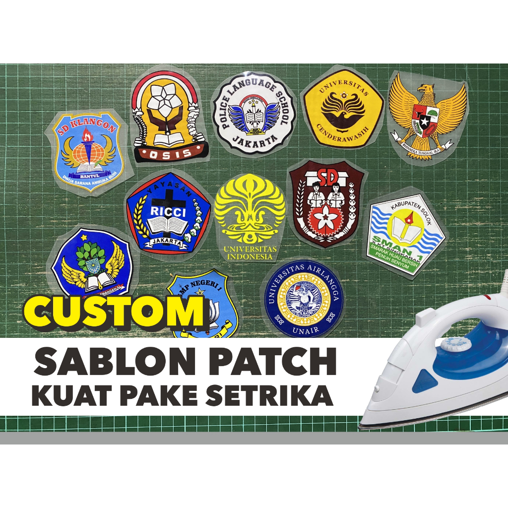 PATCH STIKER SABLON Logo SEKOLAH UNIVERSITAS INSTANSI. tempel Setrika | cetak print DTF Sablon iron 