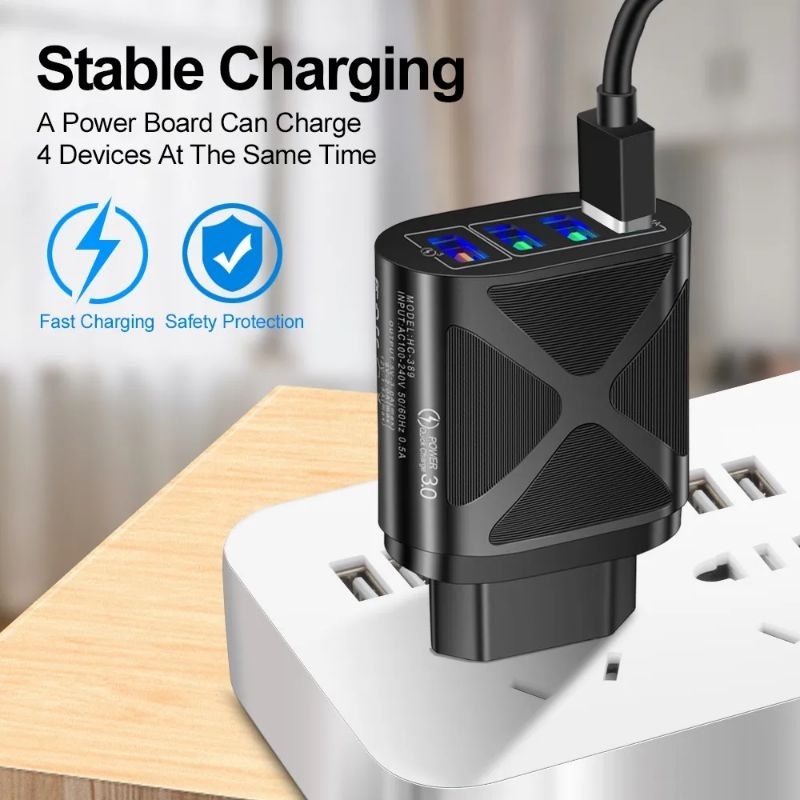 TOPZERO Kepala Charger Fast Charging 4 Port 3 Ampere/15 Watt Batok Kabel Casan