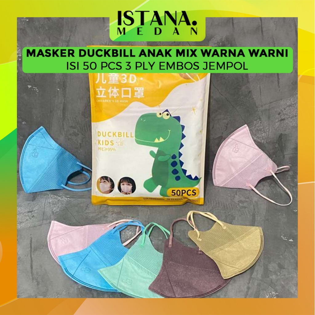 MASKER DUCKBILL ANAK MIX WARNA WARNI ISI 50 PCS 3 PLY EMBOS JEMPOL