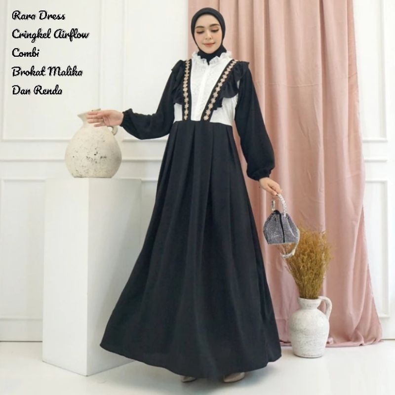 Gamis Putih Dan Hitam Cringkel Airflow Brokat Renda Series Rara Dress, Inara Dress, Sella Dress, Ray