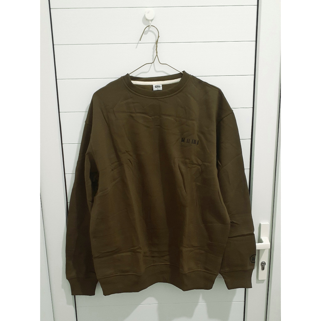 Sweater Crewneck Fleece Hijau Tua Army Lengan Panjang