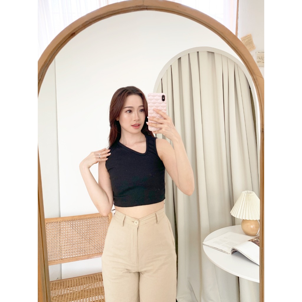 Tank Top V-Neck Korean Crop Top Korea Tanktop Rajut Baju Atasan Wanita B1480