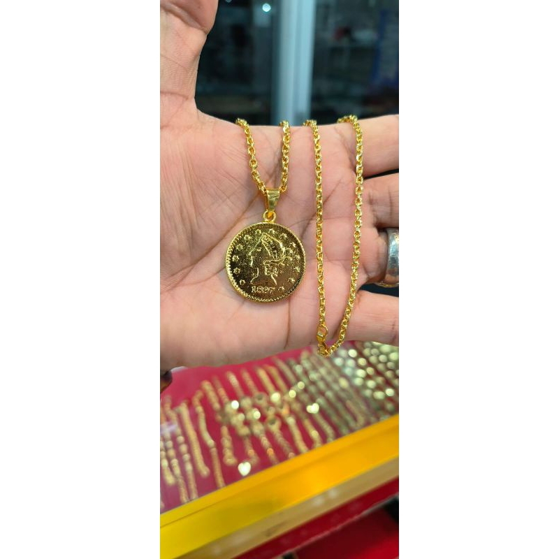 Kalung set liontin koin lapis emas