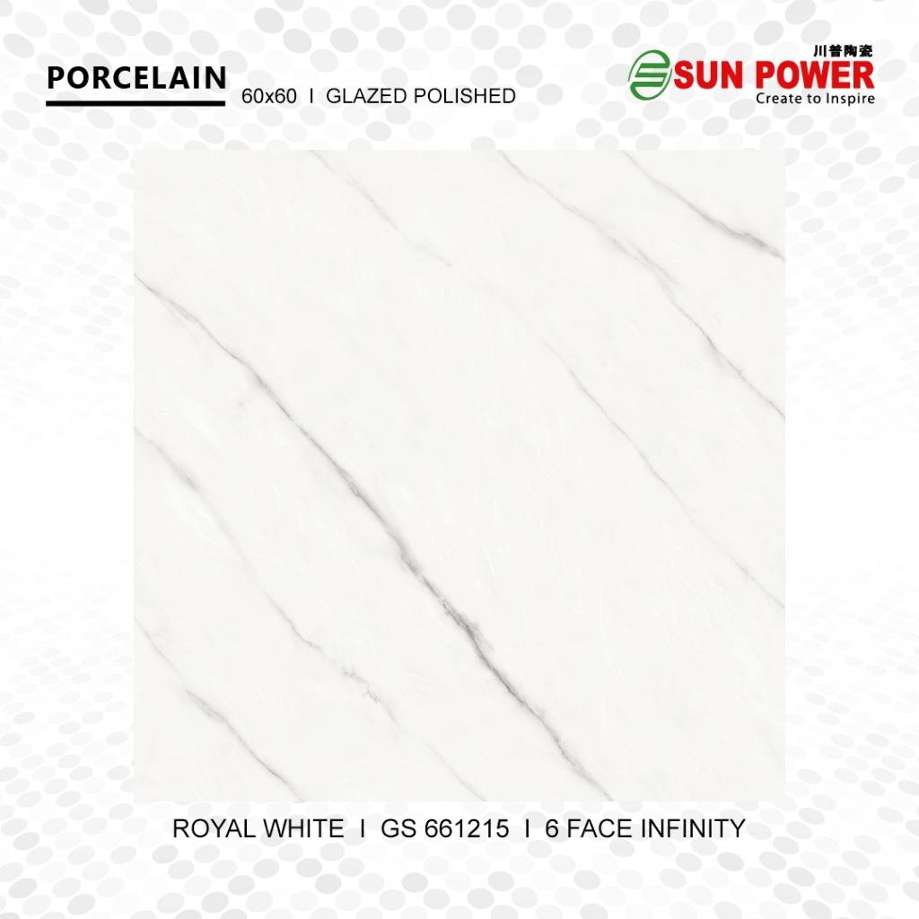 Granit Lantai dan Dinding | Glossy Polished 60x60 | 120x60 - Royal White | Sun Power